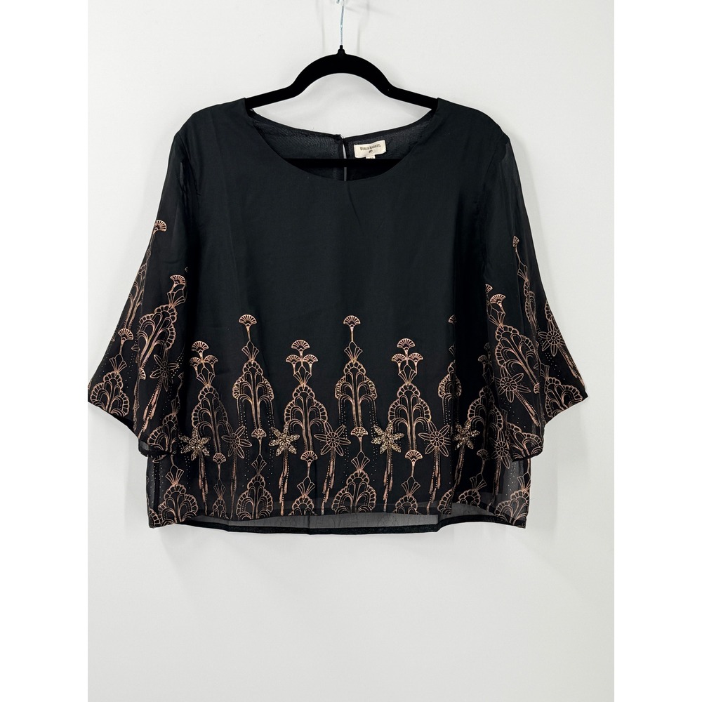 World Market Art Deco Beaded top Womens L/XL boho festival semi sheer vacation